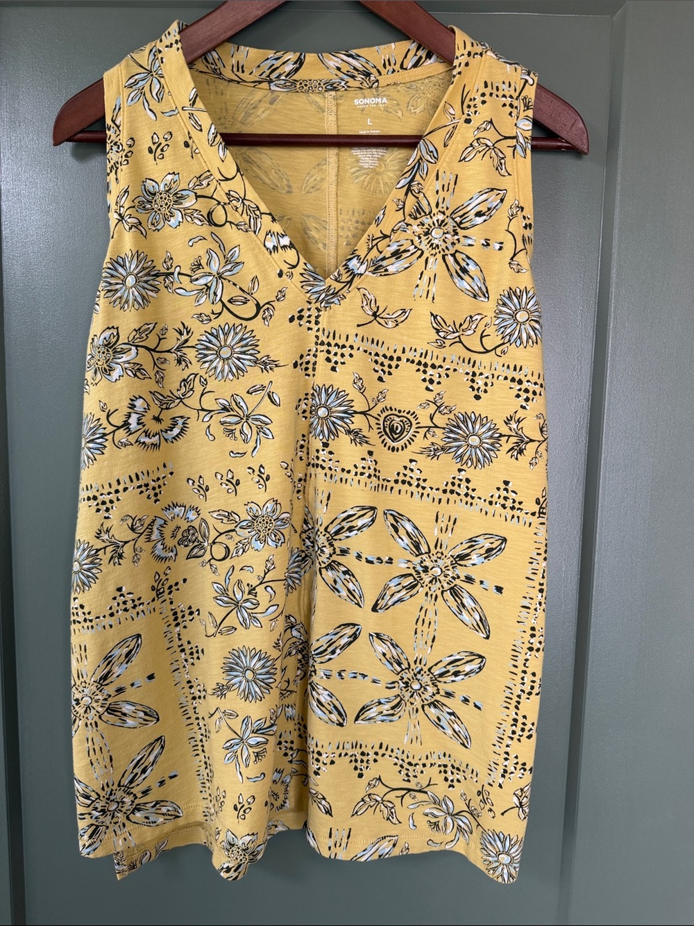 Sonoma Yellow Floral V-Neck Tunic Tank Top